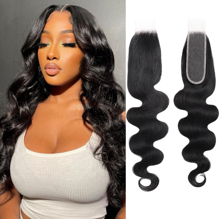 [Ashine] Upgrade Free Parted Lace 2x6 4x4 5x5 Closure #1B 100% Human Hair