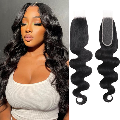 [Ashine] Upgrade Free Parted Lace 2x6 4x4 5x5 Closure #1B Natural Black 100% Human Hair Pre Plucked Pre Bleached Pre Cut