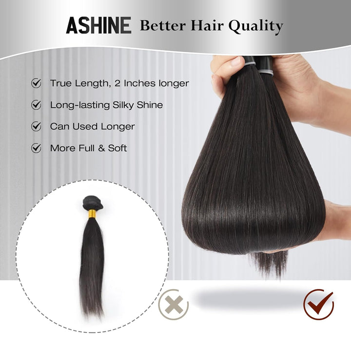 [Ashine] Cheveux brésiliens vierges de qualité salon #1B Noir naturel