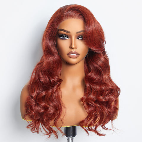 Ashine 24 Inches 5"x5" Body Wavy Wear & Go Glueless #Redbrown Lace Closure Wig-100% Human Hair