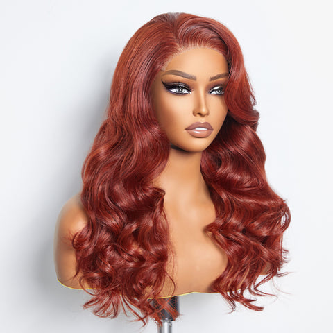 Ashine 24 Inches 5"x5" Body Wavy Wear & Go Glueless #Redbrown Lace Closure Wig-100% Human Hair