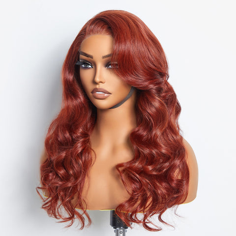 Ashine 24 Inches 5"x5" Body Wavy Wear & Go Glueless #Redbrown Lace Closure Wig-100% Human Hair