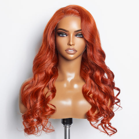 Ashine 24 Inches 5"x5" Body Wavy Wear & Go Glueless #Orange Lace Closure Wig-100% Human Hair