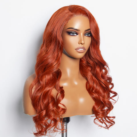 Ashine 24 Inches 5"x5" Body Wavy Wear & Go Glueless #Orange Lace Closure Wig-100% Human Hair