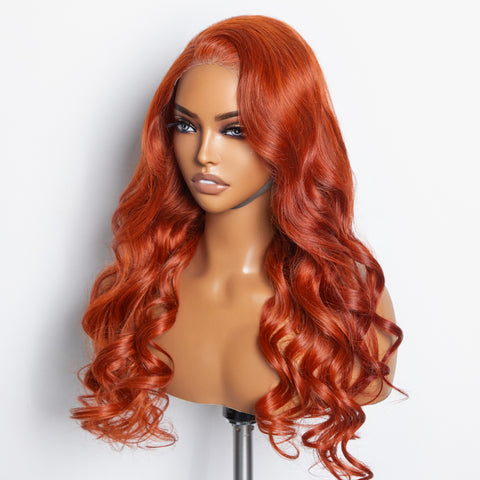 Ashine 24 Inches 5"x5" Body Wavy Wear & Go Glueless #Orange Lace Closure Wig-100% Human Hair