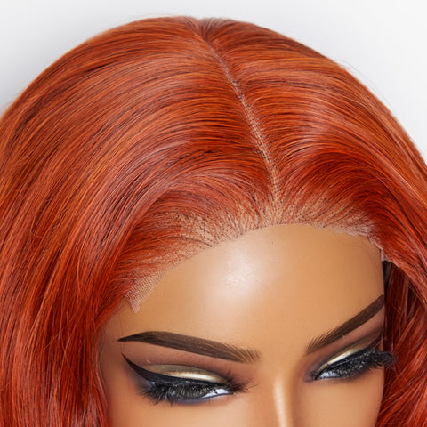 Ashine 24 Inches 5"x5" Body Wavy Wear & Go Glueless #Orange Lace Closure Wig-100% Human Hair