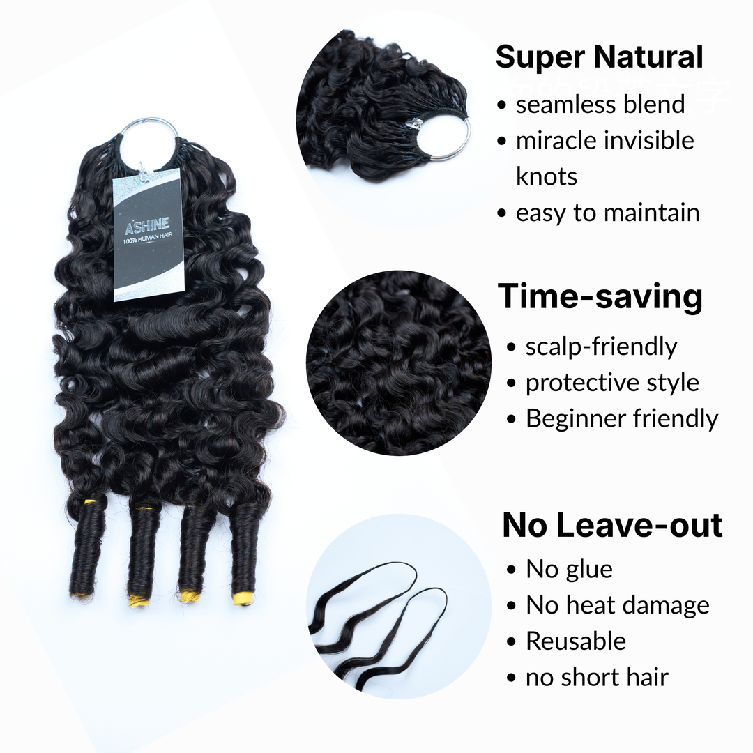 [Ashine] Pre-Separated Feather Crochet Human Hair Extensions Deep Wave Protective Style Natural Look & Blend Long-Lasting & Reusable Versatile Styling