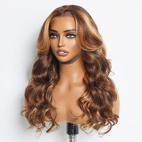 Ashine 24 Inches 13"x4"  Body Wavy Wear & Go Glueless #4/27 Lace Frontal Wig-100% Human Hair