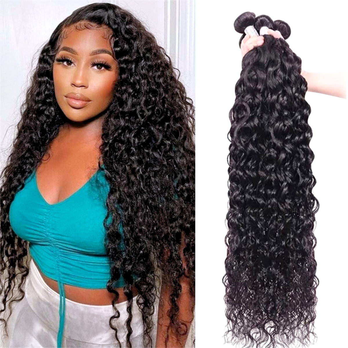 Ashine] Water Wave Human Hair 10A Brazilian Virgin Double Weft Wet