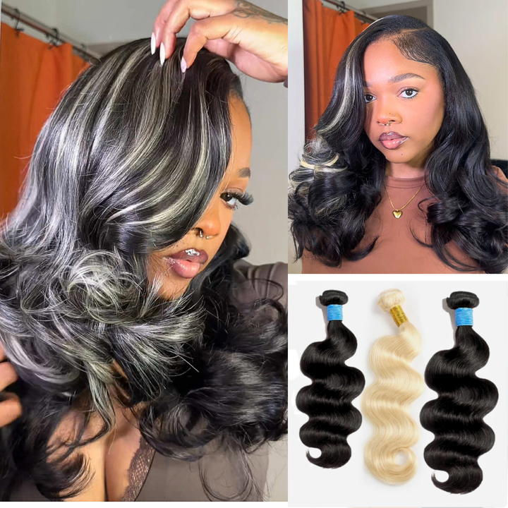 [Ashine] 12A #1B/613 Blonde Peekaboo Human Hair Bundles 100% Virgin Vietnamese Hair - New Trends