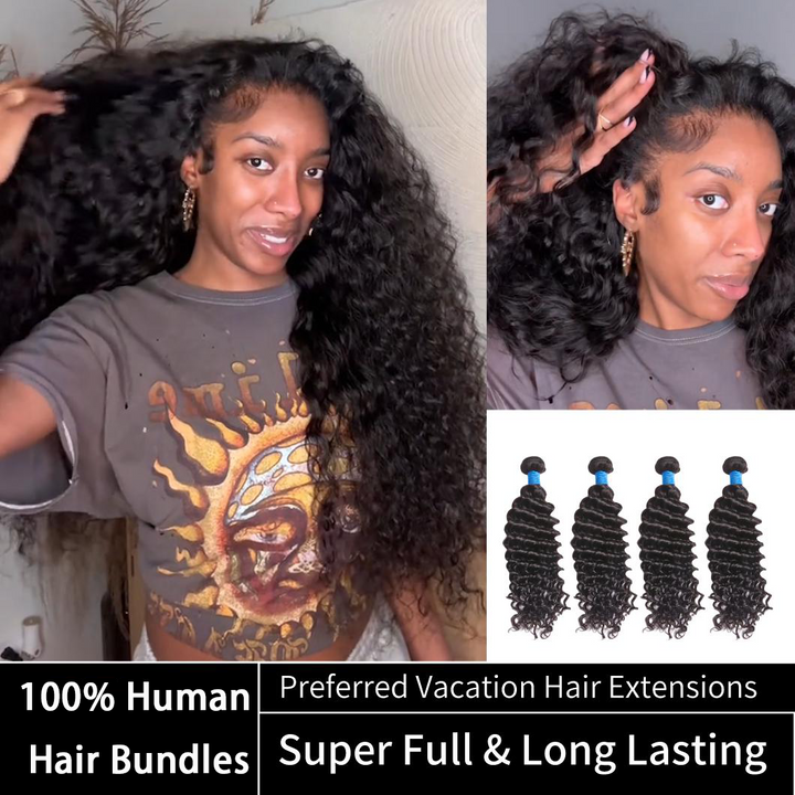 [Ashine] 10-30 Inch Deep Wavy Virgin Brazilian Hair #1B Natural Black
