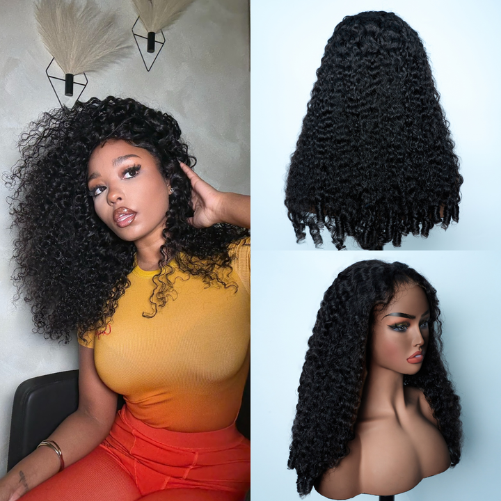 [Ashine] 5x5 Pre Cut HD Front Lace Wig 22-30 Inch #1B Burmese Curly Must-Have style Glueless Human Hair