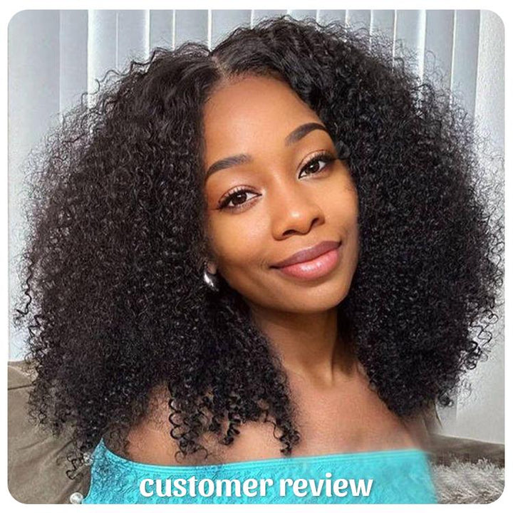 [Ashine] V Part Wigs Straight/Kinky Curly Human Hair Natural Black 150% Density No Leave Out