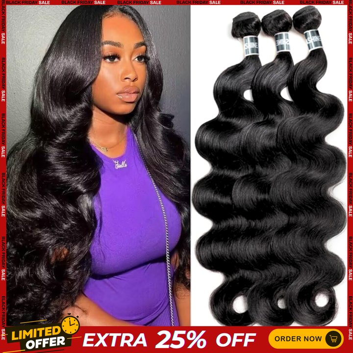 [Ashine] Body Wave Salonkvalitet Jomfru Brasiliansk Hår #1B Naturlig Sort