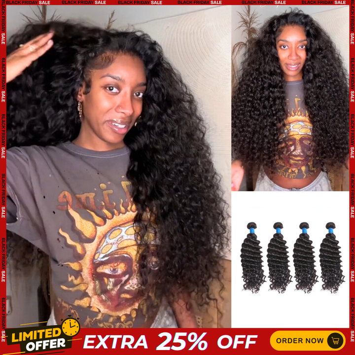 [Ashine] 10-30 Inch Deep Wavy Virgin Brazilian Hair #1B Natural Black