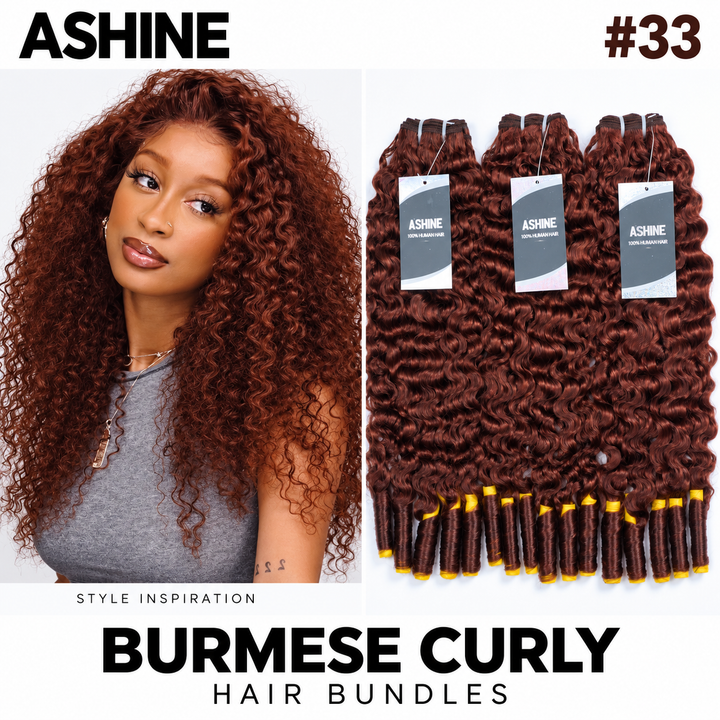 [Ashine] #33 Burmese Curly Virgin Human Hair Bundles Extension 10A