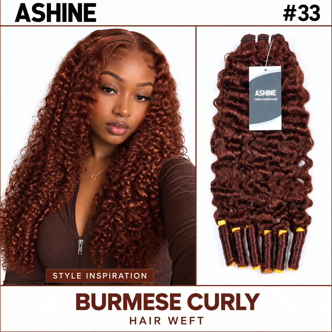 [Ashine] #33 Burmese Curly Virgin Human Hair Bundles Extension 10A
