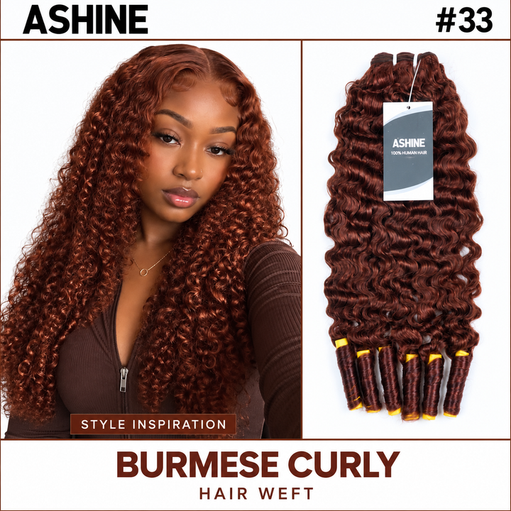 [Ashine] #33 Burmese Curly Virgin Human Hair Bundles Extension 10A
