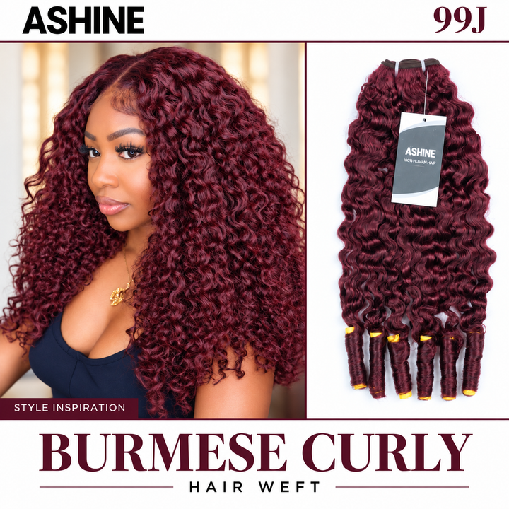 [Ashine] 99J Burmese Curly Virgin Human Hair Bundles Extension 10A