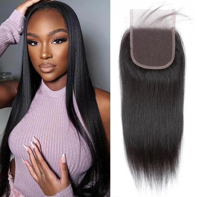 Ashine 12-20 Inch 4" x 4" HD Straight Free Parted Lace Closure #1B Natural Black