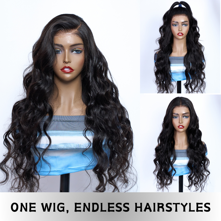 [Ashine] 13x6 Pre Cut HD Front Lace Wig 20-32 Inch #1B Body Wave Must-Have style Glueless Human Hair