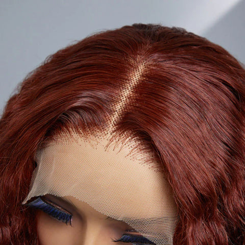 Ashine 14 Inches 4x4 Pre-plucked Reddish Brown Curly Glueles Lace Closure Wig-100% Human Hair