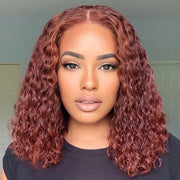 Ashine 14 Inches 4x4 Pre-plucked Reddish Brown Curly Glueles Lace Closure Wig-100% Human Hair