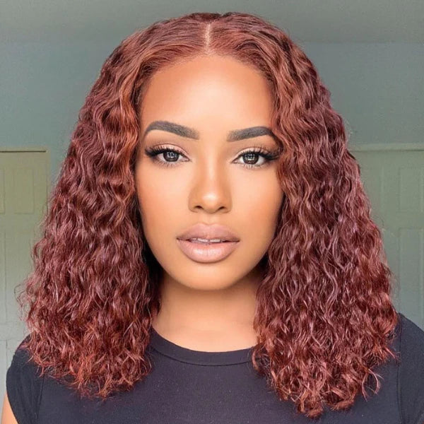 Ashine 14 Inches 4x4 Pre-plucked Reddish Brown Curly Glueles Lace Closure Wig-100% Human Hair