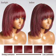Ashine 10 Inches Reddish Purple Layered Cut Yaki Straight #99J Lace Bob Wig With Bangs