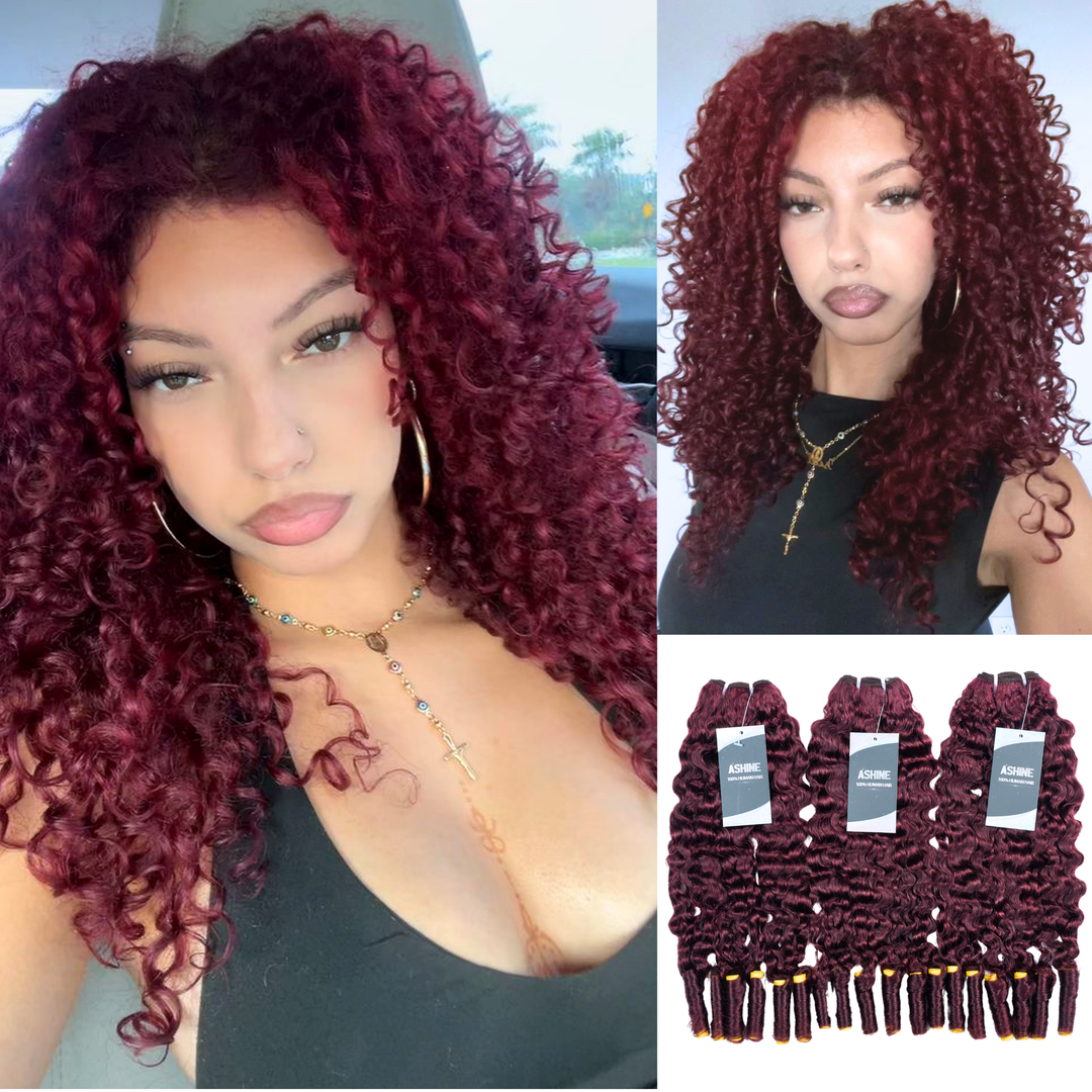 [Ashine] 99J Burmese Curly Virgin Human Hair Bundles Extension 10A