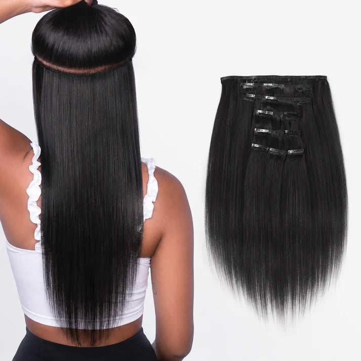 [Ashine] Clip in Hair Extensions Real Human Hair,100% Virgin Remy Human Hair Extensions for Women,1B Natural Black 8pcs Per Set with Double Weft 120g