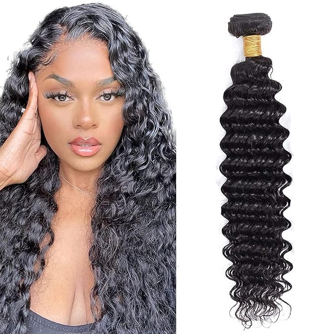 [Ashine] Jet Black Deep Wave Brazilian Remy Human Hair Bundles Hair Extensions For Women Virgin Hair Weaves Double Weft 100% Human Hair Bundles