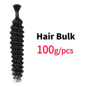 Human Braiding Hair Bundle Deep Wave Bulk Human Hair for Braiding No Weft 10A Brazilian Virgin Human Hair Extensions for Boho Braids Wet and Wavy Human Hair Braiding Hair