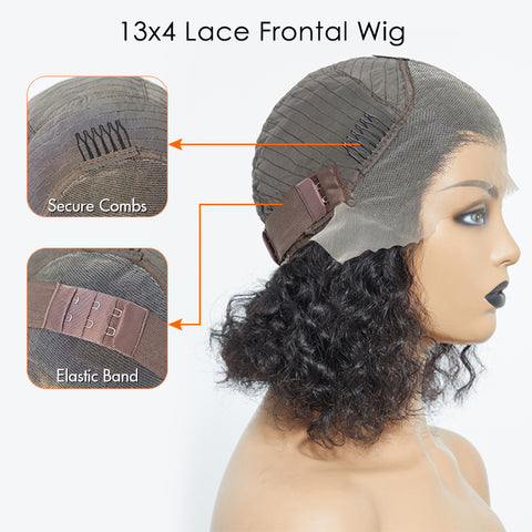 Ashine 12/14 Inches 13"x4" Natural Black Water Wavy Bob 3D Transparent Lace Frontal Wig-100% Human Hair