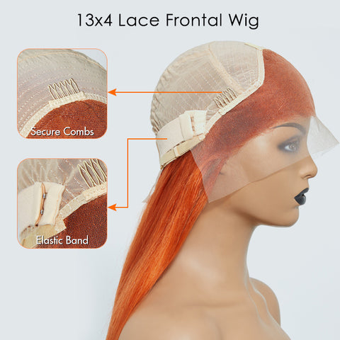 Ashine 24 Inches Ginger 13"x4" Lace Front Straight Wig Pre-Plucked Free Part 150% Density-100% Human Hair