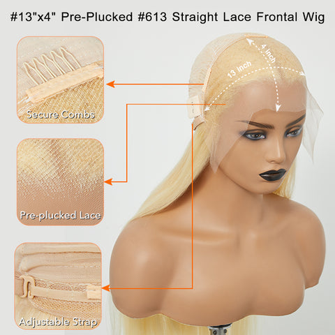 Ashine 26-30 Inches Pre-Plucked 13"x4" #613 Straight Lace Frontal Wig 200% Density-100% Human Hair