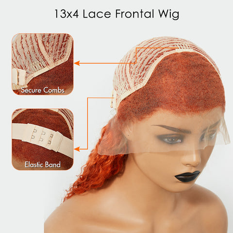 Ashine 24 Inches Ginger 13"x4" Lace Front Water Wavy Wig Pre-Plucked Free Part 150% Density-100% Human Hair