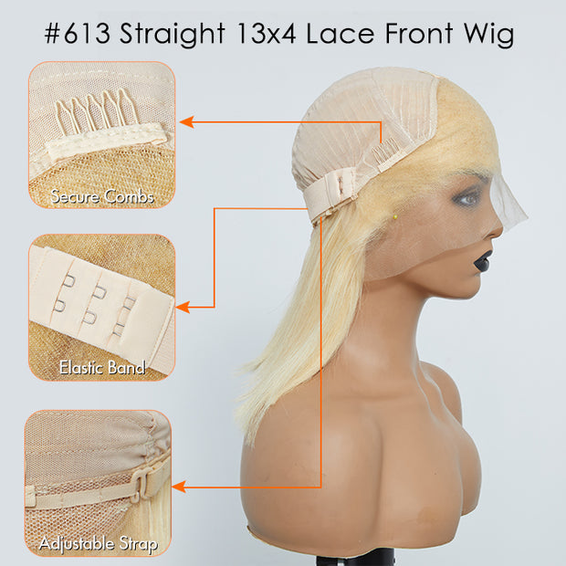 Ashine 10-14 Inch Pre-Plucked 13"x4" #613 Straight Bob Lace Frontal Wig 150% Density