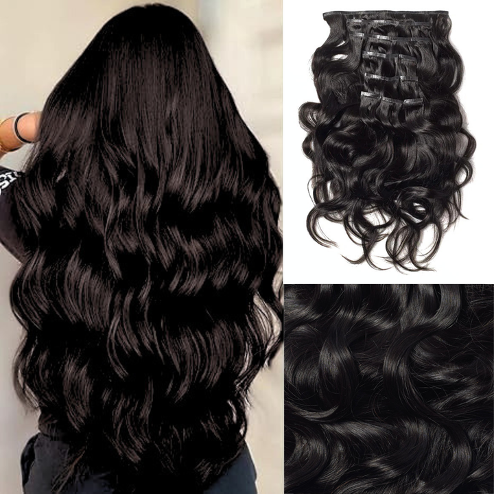 [Ashine] Clip in Hair Extensions Real Human Hair,100% Virgin Remy Human Hair Extensions for Women,1B Natural Black 8pcs Per Set with Double Weft 120g
