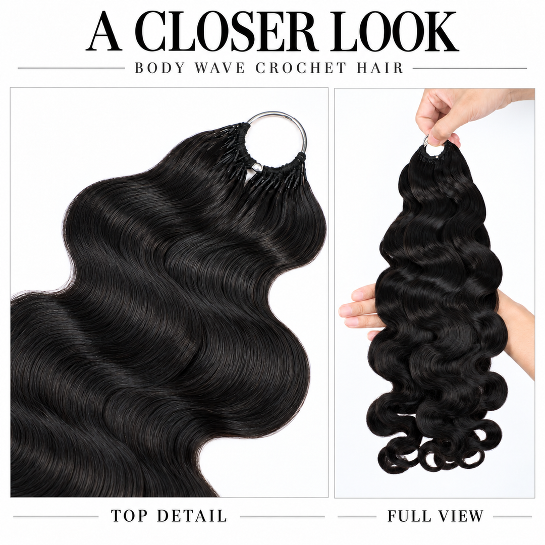 [Ashine] Body Wave #1B Natural Black Feather Crochet Hair Extensions