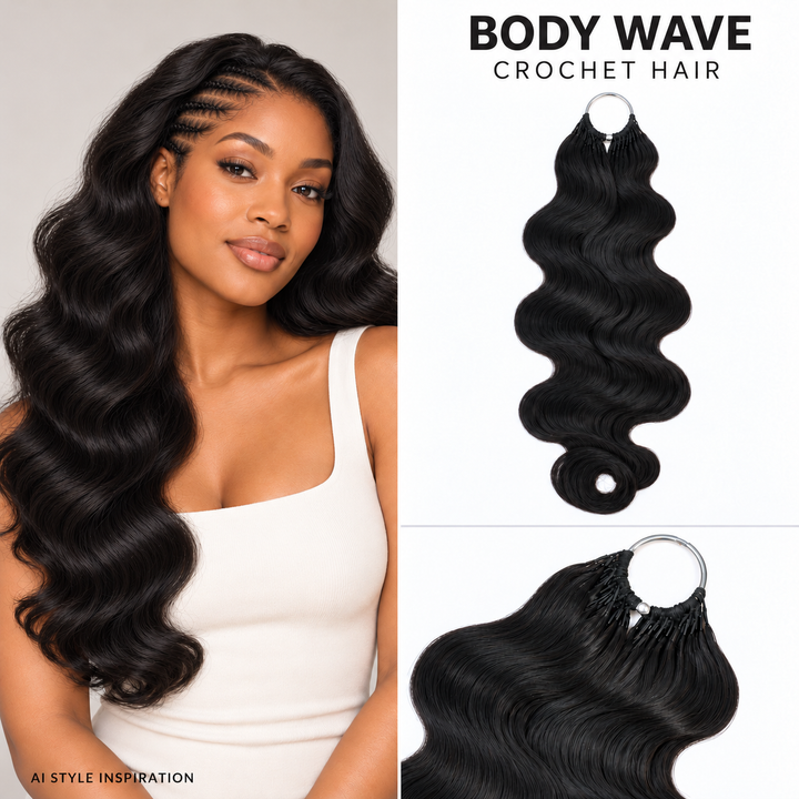[Ashine] Body Wave #1B Natural Black Feather Crochet Hair Extensions