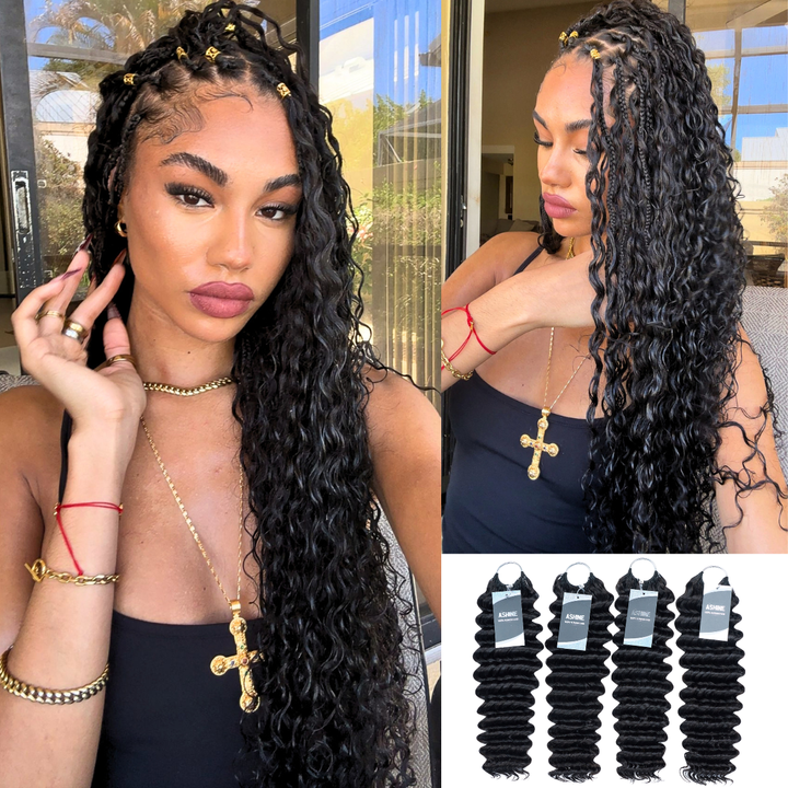 [Ashine] Pre-Separated Feather Crochet Human Hair Extensions Deep Wave Protective Style Natural Look & Blend Long-Lasting & Reusable Versatile Styling