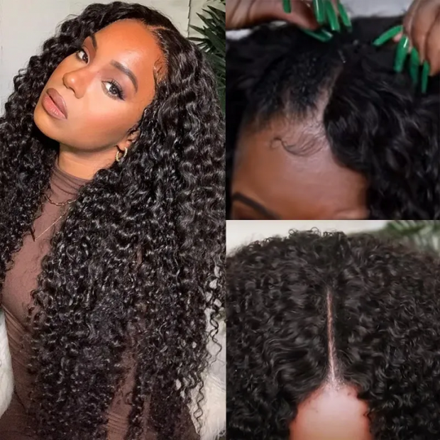 AShine Jerry Curly Hair V Part Wigs No Skills Needed