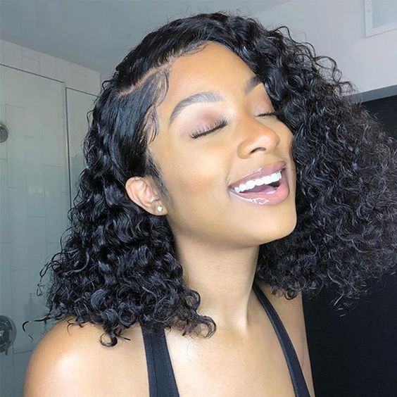 AShine Side Part Curly Bob Style 13x4 Lace Frontal Wigs