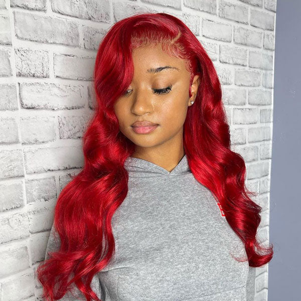 AShine Gorgeous Red Colored Body Wave Lace Front Wigs